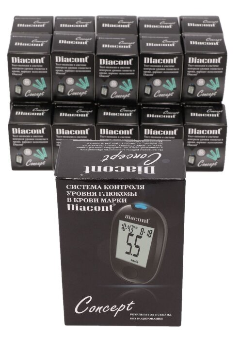 Глюкометр Диаконт Концепт + 25 упаковок тест-полосок по 50 штук (Diacont Concept)
