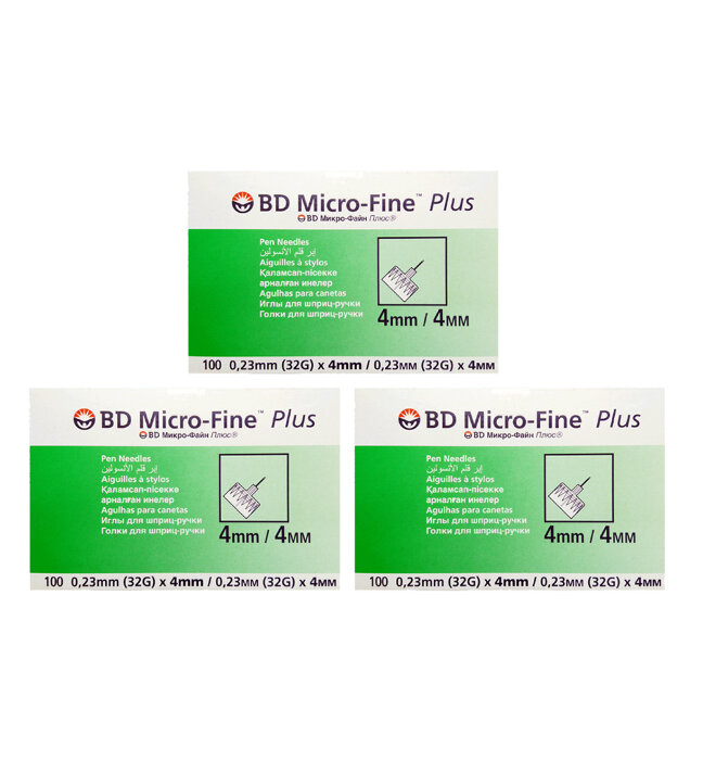 Инсулиновые иглы БД Микро-Файн Плюс 4 мм 32G (3 упаковки) 