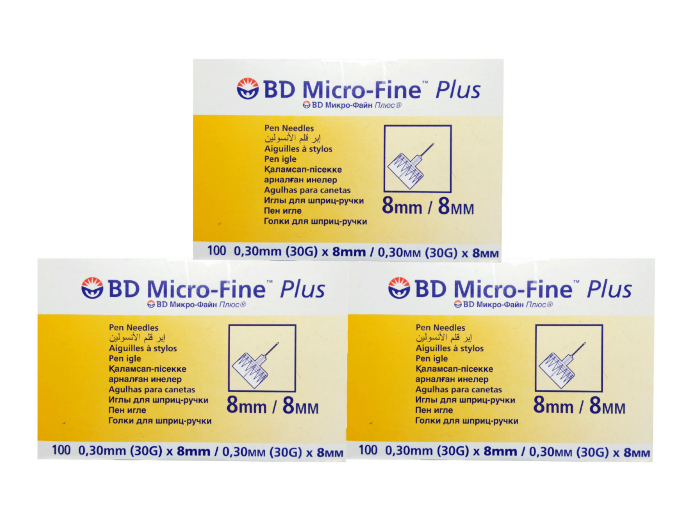 Инсулиновые иглы БД Микро-Файн Плюс 8 мм 30G №300  (3 упаковки)