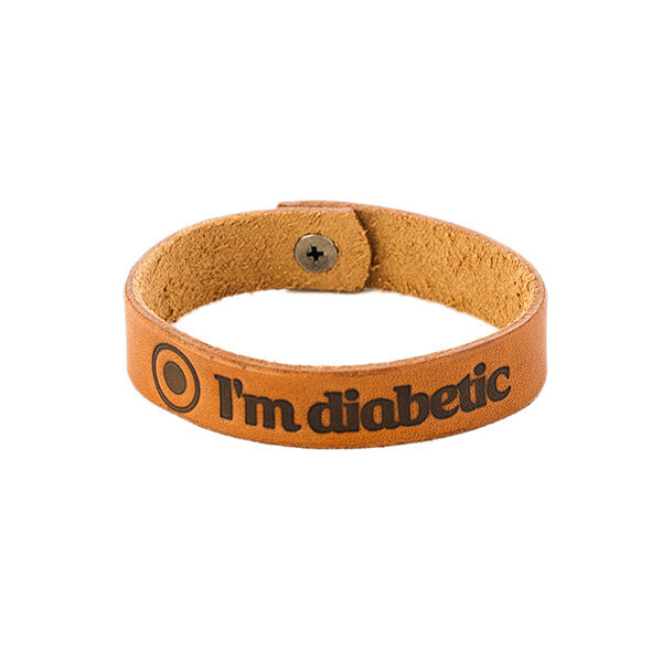 Кожаный браслет на 1 застежке "I'm Diabetic" 