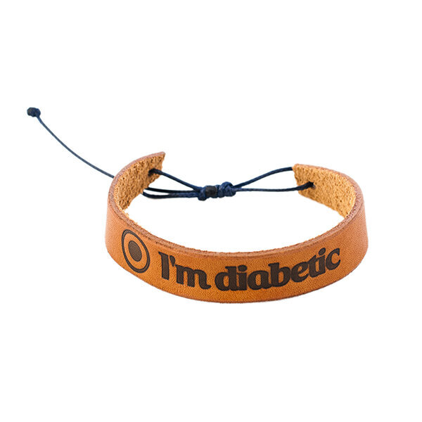 Кожаный браслет на завязке "I'm Diabetic" 